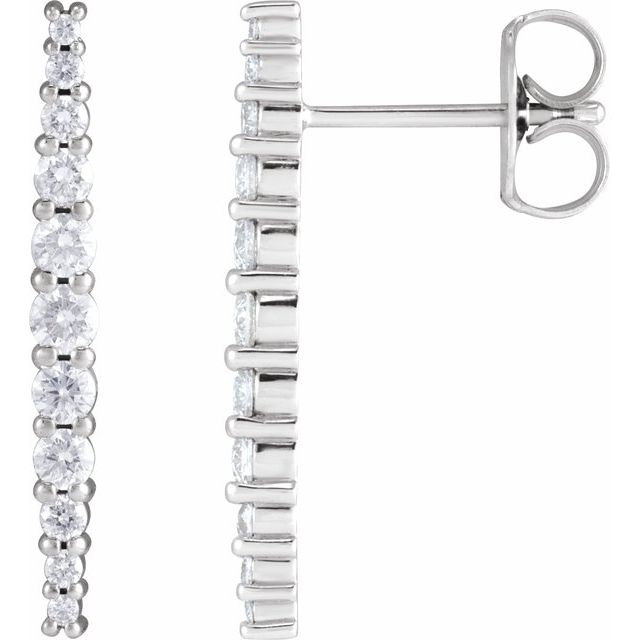 14K White Gold 0.38 CTW Round Prong-Set Diamond Graduated Drop Earrings