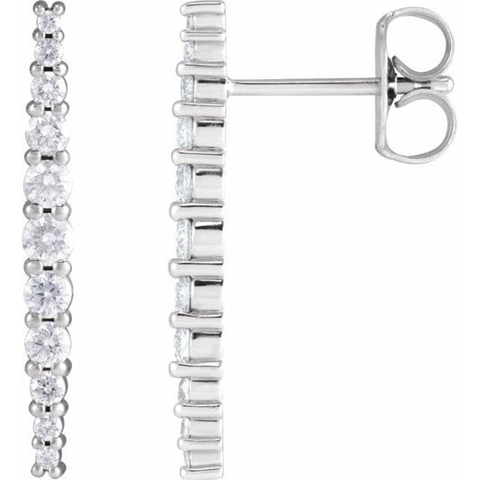14K White Gold 0.38 CTW Round Prong-Set Diamond Graduated Drop Earrings