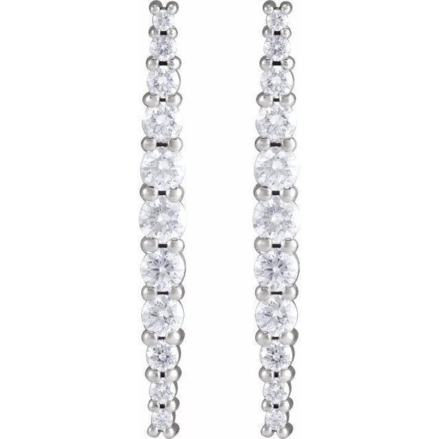 14K White Gold 0.38 CTW Round Prong-Set Diamond Graduated Drop Earrings