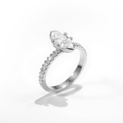 19K White Gold 0.70 CTW Marquise Micro-Pavé Diamond Engagement Ring