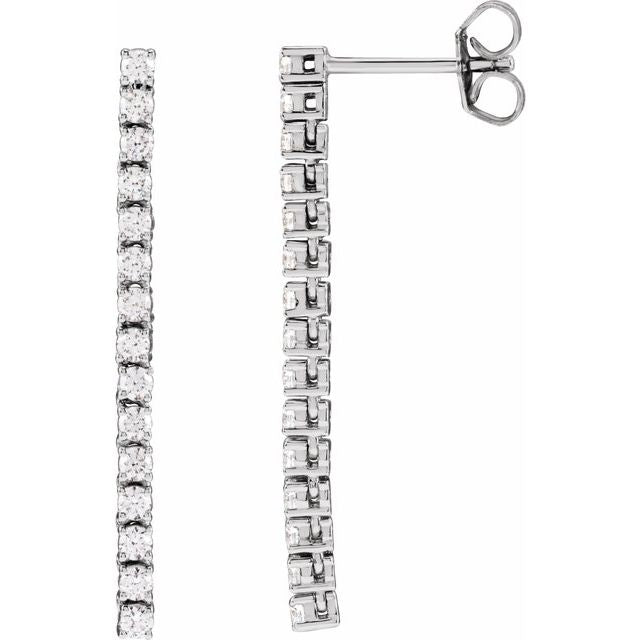14K White Gold 0.75 CTW Round Prong-Set Diamond Drop Earrings