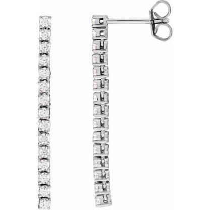 14K White Gold 0.75 CTW Round Prong-Set Diamond Drop Earrings
