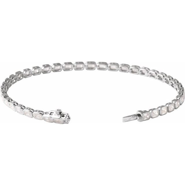 14K White Gold 6.25 CTW Emerald Cut Bezel Lab Grown Diamond Line Bracelet