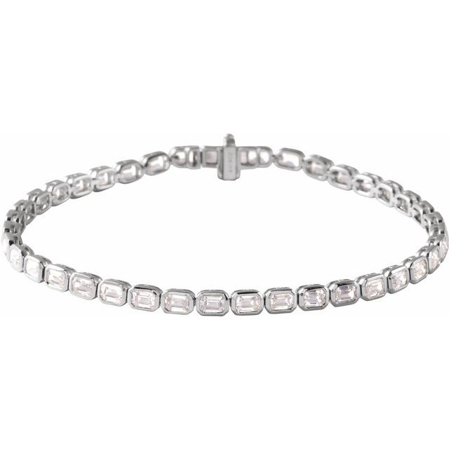 14K White Gold 6.25 CTW Emerald Cut Bezel Lab Grown Diamond Line Bracelet