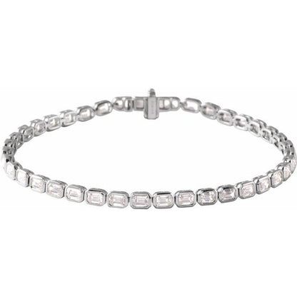 14K White Gold 6.25 CTW Emerald Cut Bezel Lab Grown Diamond Line Bracelet