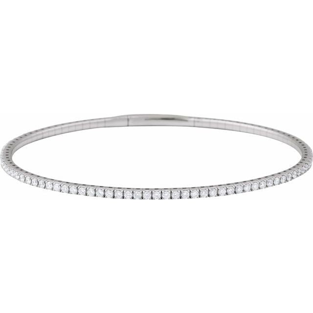14K White Gold 1.50 CTW Round Prong-Set Diamond Bangle Bracelet