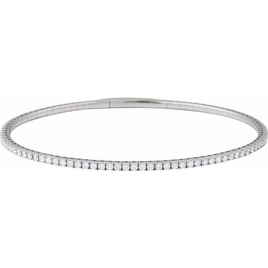 14K White Gold 1.50 CTW Round Prong-Set Diamond Bangle Bracelet