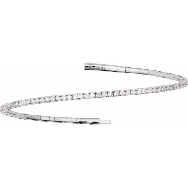14K White Gold 1.50 CTW Round Prong-Set Diamond Bangle Bracelet