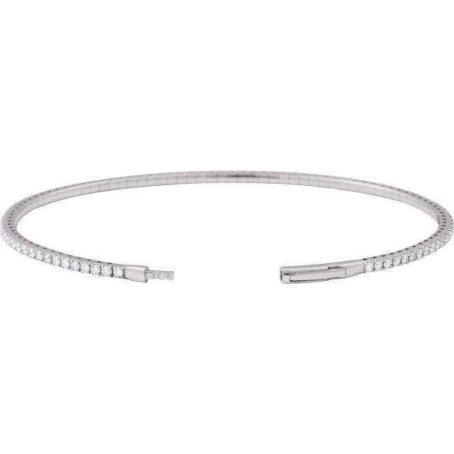 14K White Gold 1.50 CTW Round Prong-Set Diamond Bangle Bracelet