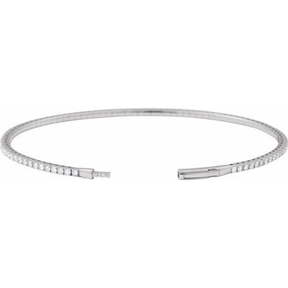 14K White Gold 1.50 CTW Round Prong-Set Diamond Bangle Bracelet