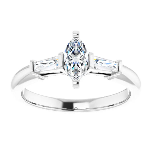 14K White Gold 0.55 CTW Marquise & Baguette Diamond Engagement Ring