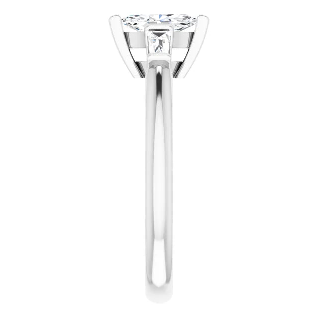 14K White Gold 0.55 CTW Marquise & Baguette Diamond Engagement Ring
