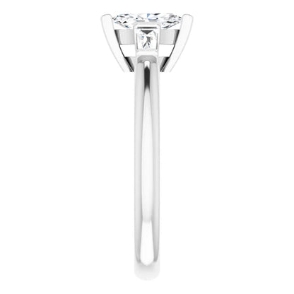 14K White Gold 0.55 CTW Marquise & Baguette Diamond Engagement Ring