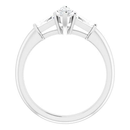 14K White Gold 0.55 CTW Marquise & Baguette Diamond Engagement Ring
