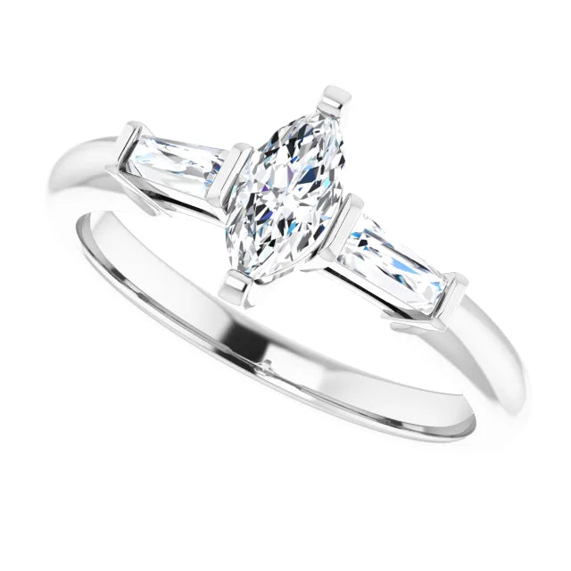 14K White Gold 0.55 CTW Marquise & Baguette Diamond Engagement Ring