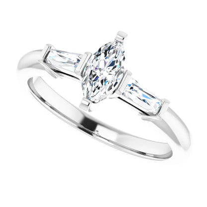 14K White Gold 0.55 CTW Marquise & Baguette Diamond Engagement Ring