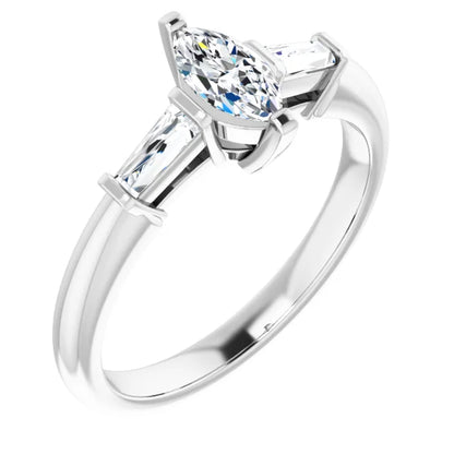 14K White Gold 0.55 CTW Marquise & Baguette Diamond Engagement Ring