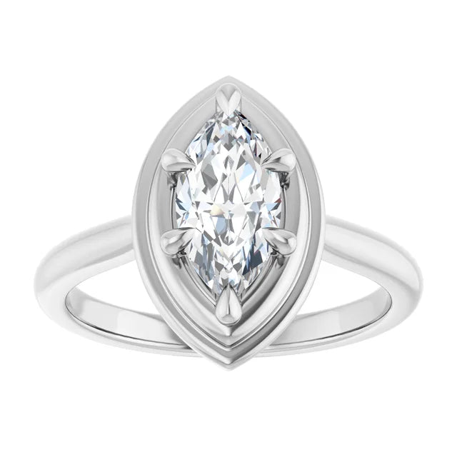 14K White Gold 1.03 CTW Marquise Bezel-Style Diamond Engagement Ring