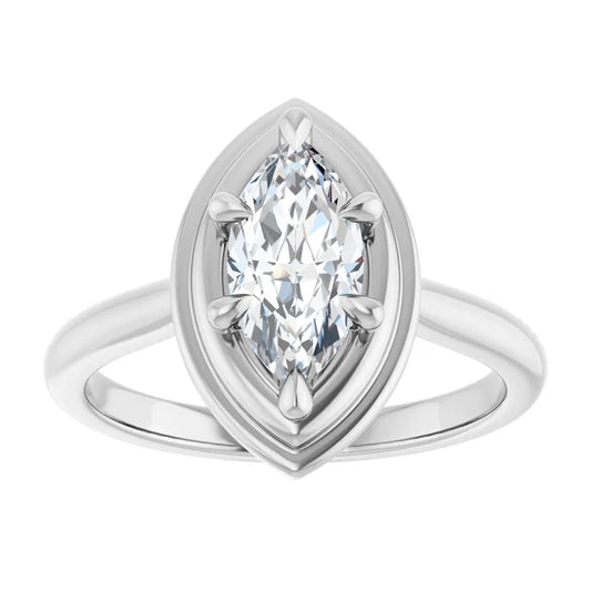 14K White Gold 1.03 CTW Marquise Bezel-Style Diamond Engagement Ring