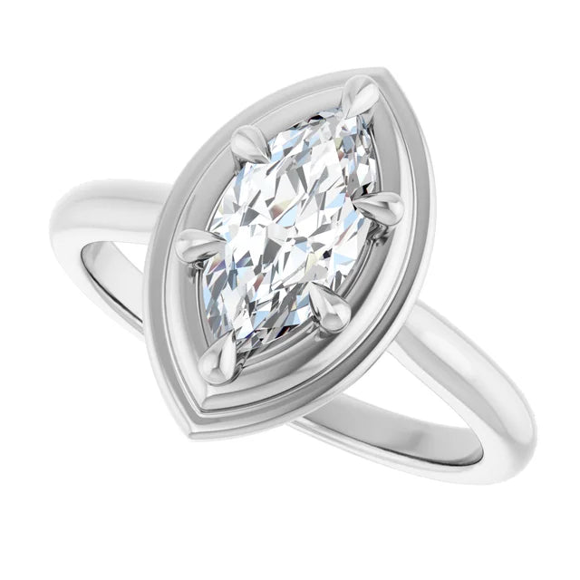 14K White Gold 1.03 CTW Marquise Bezel-Style Diamond Engagement Ring