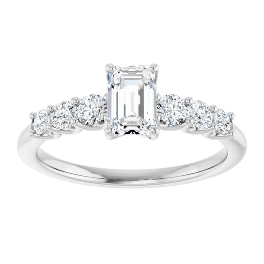 14K White Gold 0.17 CTW Emerald Graduated Diamond Engagement Ring