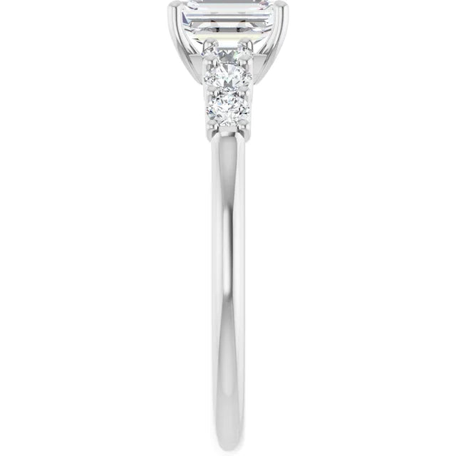 14K White Gold 0.17 CTW Emerald Graduated Diamond Engagement Ring