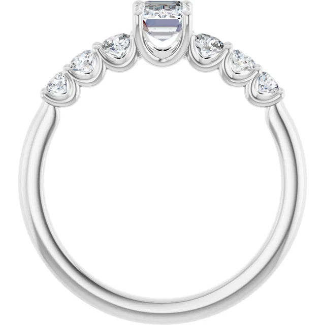 14K White Gold 0.17 CTW Emerald Graduated Diamond Engagement Ring