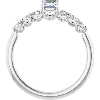 14K White Gold 0.17 CTW Emerald Graduated Diamond Engagement Ring