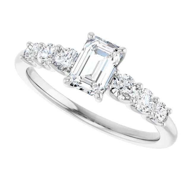 14K White Gold 0.17 CTW Emerald Graduated Diamond Engagement Ring