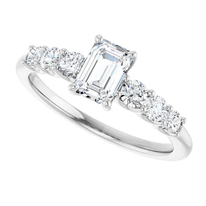 14K White Gold 0.17 CTW Emerald Graduated Diamond Engagement Ring