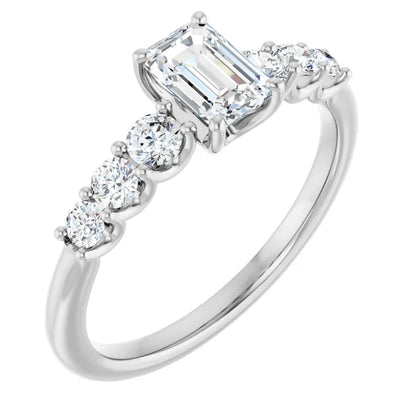 14K White Gold 0.17 CTW Emerald Graduated Diamond Engagement Ring