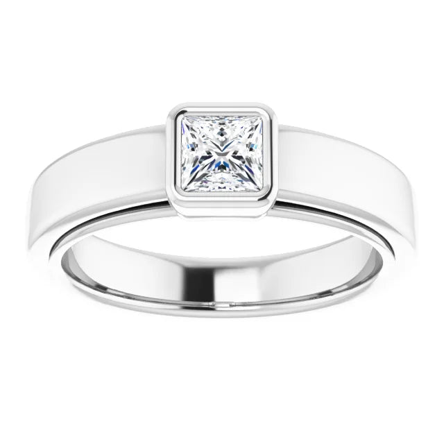 14K White Gold 0.90 CTW Princess Bezel Diamond Engagement Ring