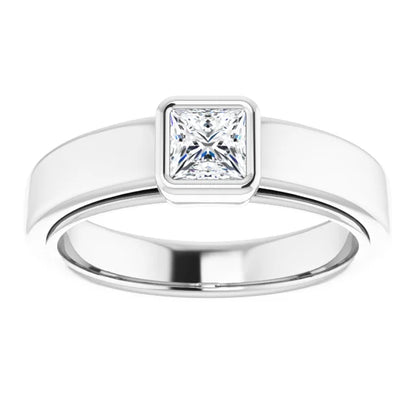 14K White Gold 0.90 CTW Princess Bezel Diamond Engagement Ring
