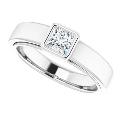 14K White Gold 0.90 CTW Princess Bezel Diamond Engagement Ring