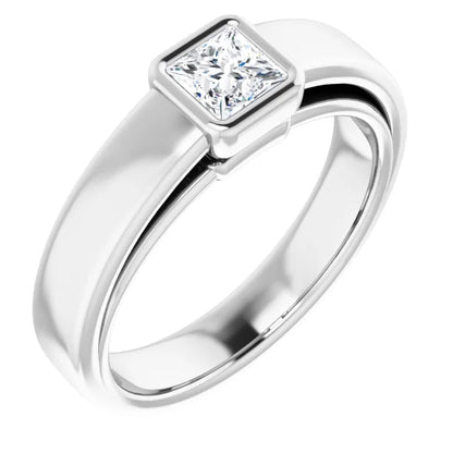 14K White Gold 0.90 CTW Princess Bezel Diamond Engagement Ring