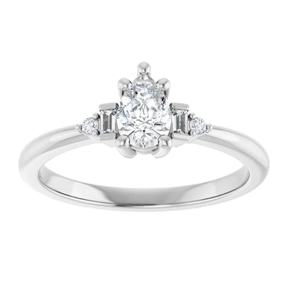 14K White Gold 0.78 CTW Pear Baguette Diamond Engagement Ring