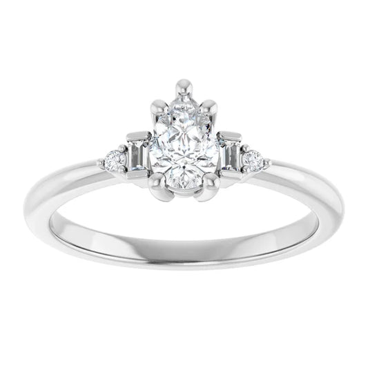 14K White Gold 0.78 CTW Pear Baguette Diamond Engagement Ring