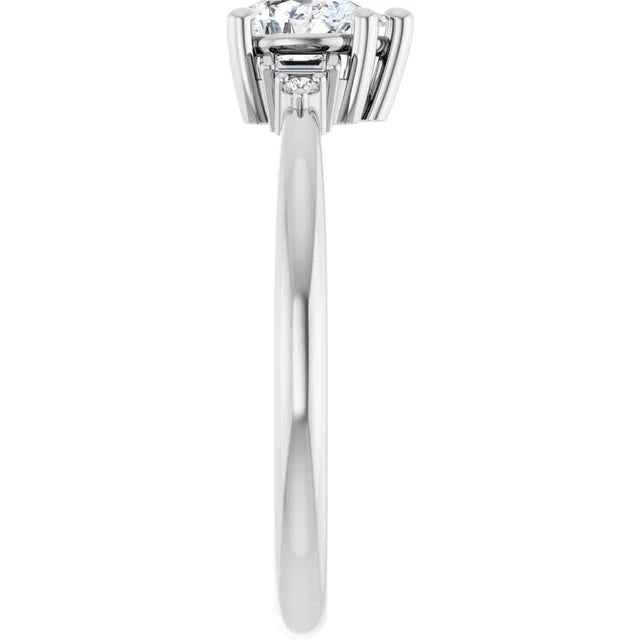 14K White Gold 0.78 CTW Pear Baguette Diamond Engagement Ring