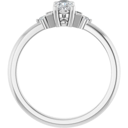 14K White Gold 0.78 CTW Pear Baguette Diamond Engagement Ring