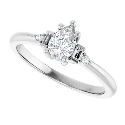 14K White Gold 0.78 CTW Pear Baguette Diamond Engagement Ring