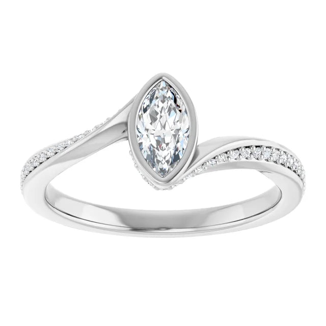 14K White Gold 0.41 CTW Marquise Cut Bezel Diamond Engagement Ring