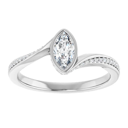 14K White Gold 0.41 CTW Marquise Cut Bezel Diamond Engagement Ring