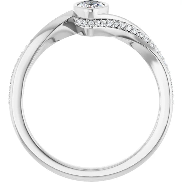 14K White Gold 0.41 CTW Marquise Cut Bezel Diamond Engagement Ring