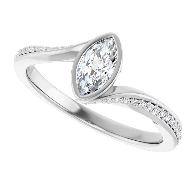 14K White Gold 0.41 CTW Marquise Cut Bezel Diamond Engagement Ring
