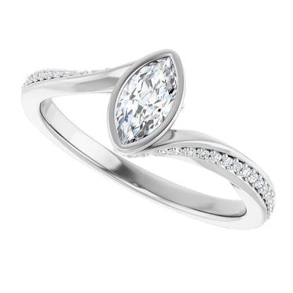 14K White Gold 0.41 CTW Marquise Cut Bezel Diamond Engagement Ring