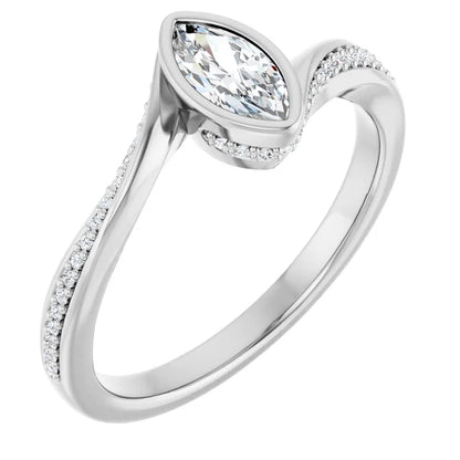 14K White Gold 0.41 CTW Marquise Cut Bezel Diamond Engagement Ring
