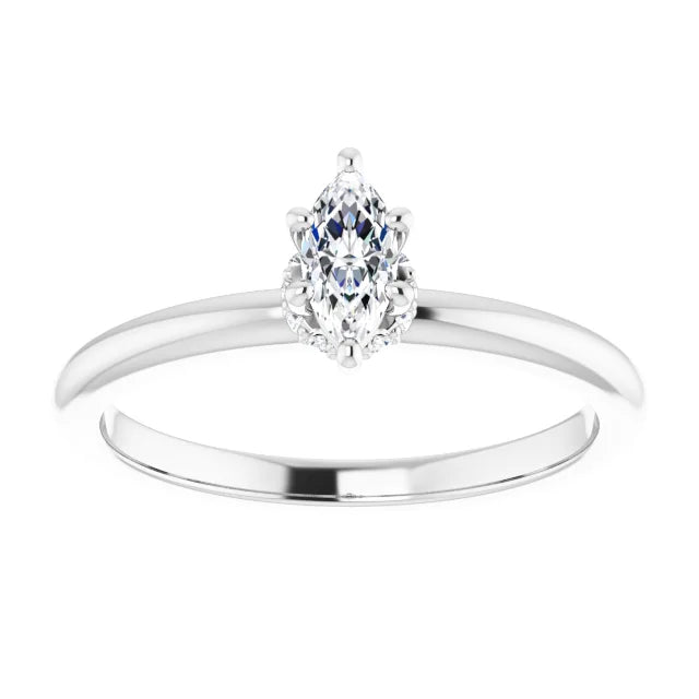 14K White Gold 0.43 CTW Marquise Cut Hidden Halo Diamond Engagement Ring