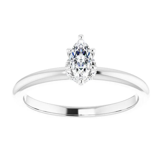 14K White Gold 0.43 CTW Marquise Cut Hidden Halo Diamond Engagement Ring