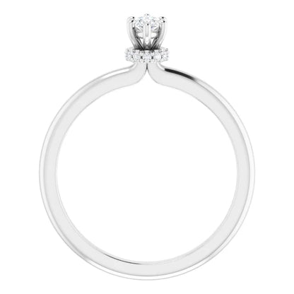 14K White Gold 0.43 CTW Marquise Cut Hidden Halo Diamond Engagement Ring