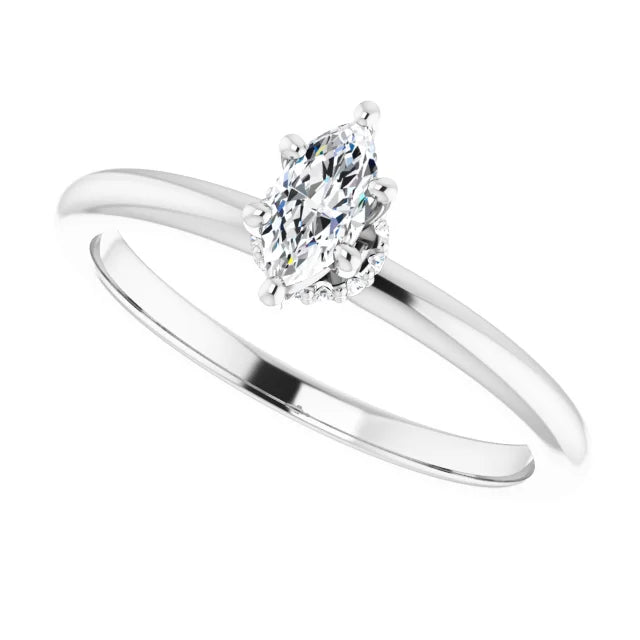 14K White Gold 0.43 CTW Marquise Cut Hidden Halo Diamond Engagement Ring